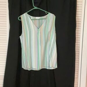 Striped Sleeveless Top - Green and White